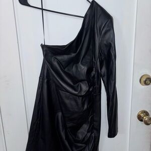 Express One-Shoulder Black Faux Leather Dress
